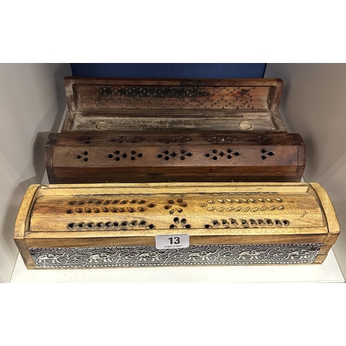 13 - THREE WOODEN INCENSE BURNERS