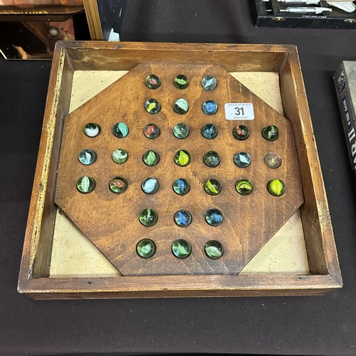 31 - VINTAGE WOODEN SOLITAIRE COMPLETE WITH MARBLES