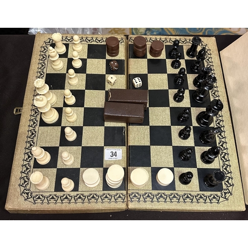 34 - TRAVEL CHESS AND CHECKERS SET