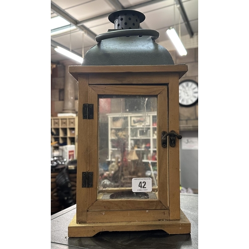 42 - WOODEN AND METAL LANTERN