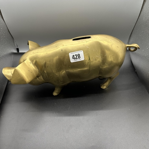 428 - LARGE HEAVY SET SOLID BRASS PIG MONEY BOX