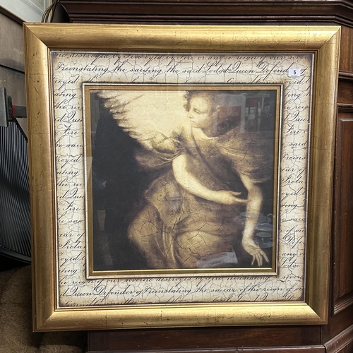 5 - VINTAGE SID DICKENS CHERUB PRINT IN GILDED FRAME