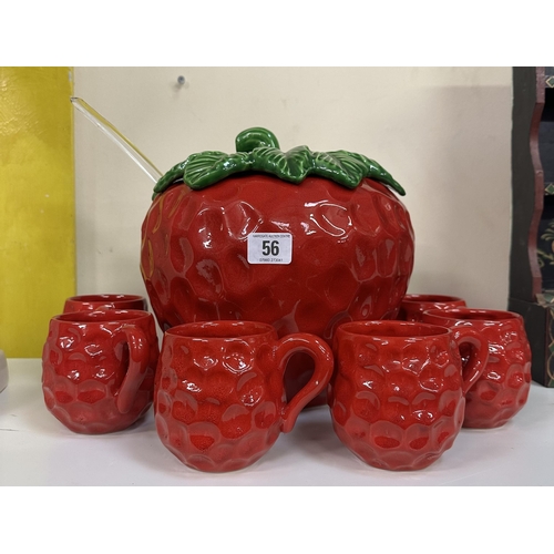 56 - ITALIAN MIRIAM STRAWBERRY PUNCH SET COMPLETE WITH SIX CUPS AND LADLE