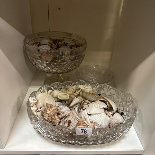 76 - THREE PIECES OF CRYSTAL GLASS CONTAINING POTPOURRI AND SHELLS