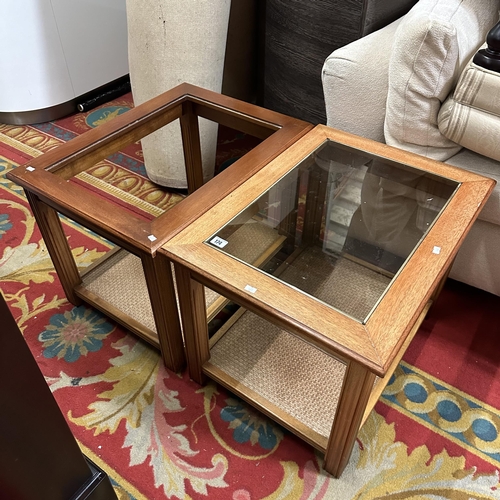 174 - PAIR OF MAHOGANY GLASS TOP LAMP TABLES