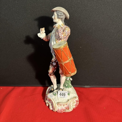 449 - CHELSEA POTTERY DRUMMER FIGURE CIRCA 1760-1780 MARKED WITH GOLDEN ANCHOR