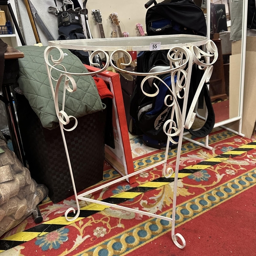 55 - VINTAGE WROUGHT IRON CONSOLE TABLE WITH GLASS TOP