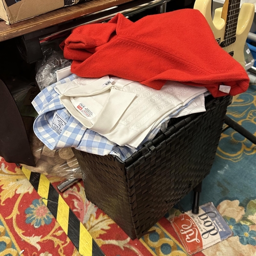 60 - LARGE BASKET CONTAINING SHIRTS AND JUMPERS