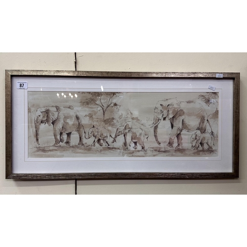 87 - VINTAGE FRAMED PRINT DEPICTING ELEPHANTS BY ROSE MONETON