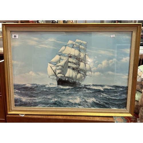 89 - VINTAGE FRAMED PRINT TITLED “RACING HOME-THE CUTTY SARK BY MONTAGUE DAWSON