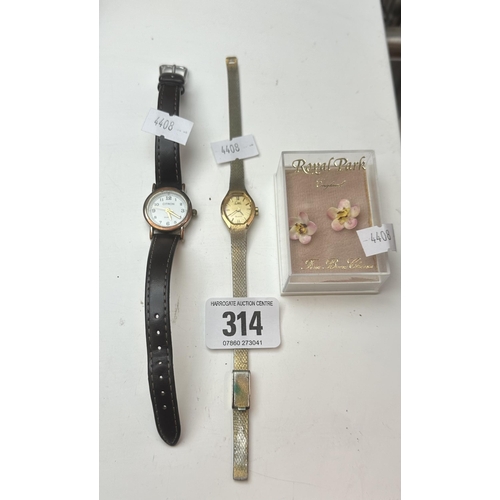 314 - LADIES VINTAGE LIMIT WATCH AND A CITRON WATCH WITH A PAIR OF FINE BONE CHINA FLORAL EARRINGS