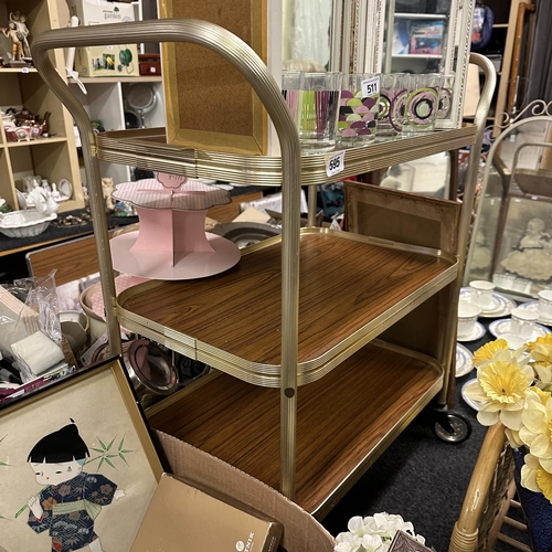 595 - VINTAGE TEA TROLLEY ON CASTORS