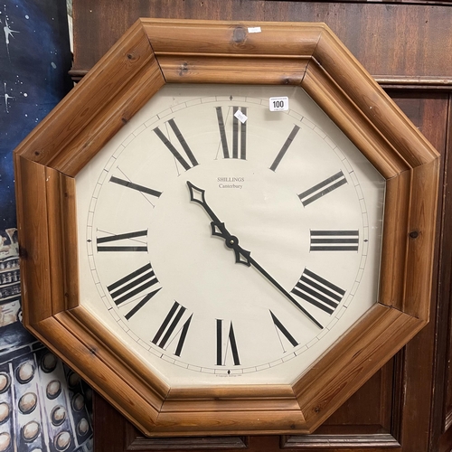 100 - PINE FRAME OCTAGONAL SHILLINGS CANTERBURY WALL CLOCK