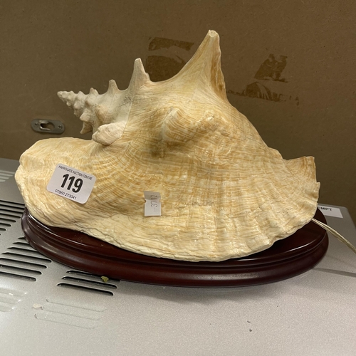 119 - CONCH SHELL TABLE LAMP ON WOODEN BASE