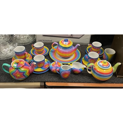 121 - HAND PAINTED RAINBOW TEA SET