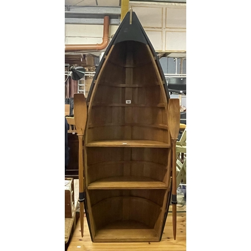 160 - FREESTANDING OR WALL MOUNTED HAND MADE BOAT BOOKCASE WITH OARS