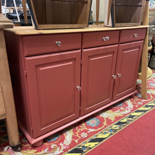 161 - PINE PAINTED SIDEBOARD WITH CRYSTAL KNOBS