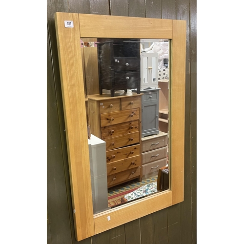 181 - SOLID OAK FRAMED BEVELLED GLASS MIRROR