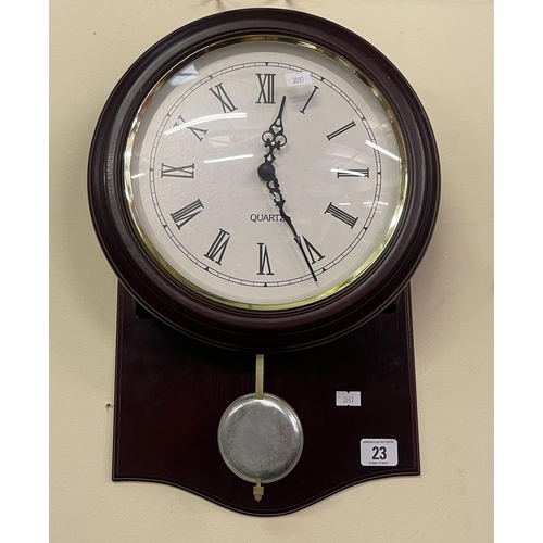 23 - OAK QUARTZ PENDULUM WALL CLOCK