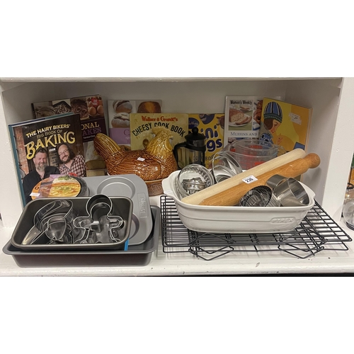 236 - LARGE SELECTION OF BAKING UTENSILS AND COOK BOOKS