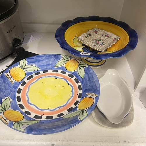 244 - TWO LARGE HAND PAINTED SERVING  BOWLS AND OTHERS