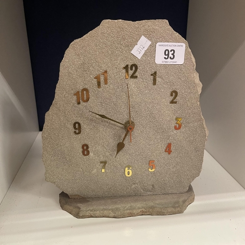 93 - SANDSTONE MANTEL CLOCK WITH BRASS DIAL