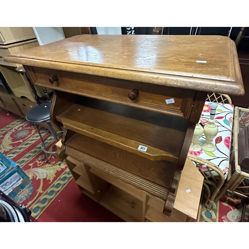 307 - OAK SIDE TABLE WITH DRAWER AND SHELVES