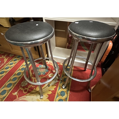 310 - CAST ALUMINIUM BAR STOOLS WITH LEATHER TOP