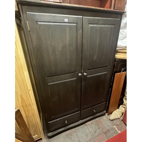 347 - PINE DOUBLE DOOR WARDROBE WITH DRAWER BASE