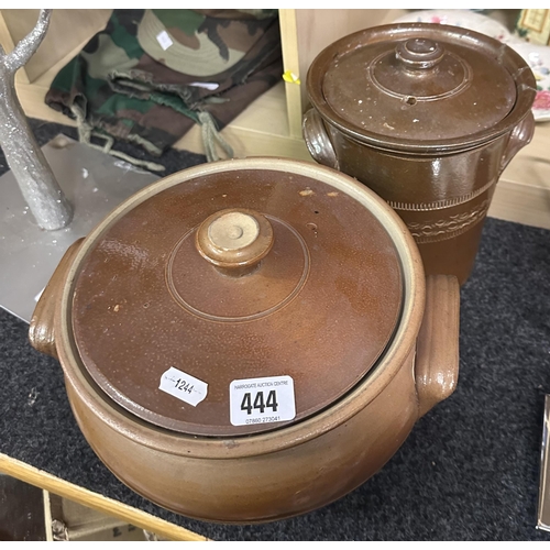 444 - TWO LARGE VINTAGE GLAZED EARTHEN WARE POTS