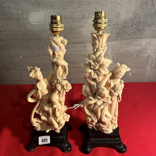 491 - PAIR OF VINTAGE A. SANTINI ORIENTAL GEISHA GIRL TABLE LAMPS MADE IN ITALY