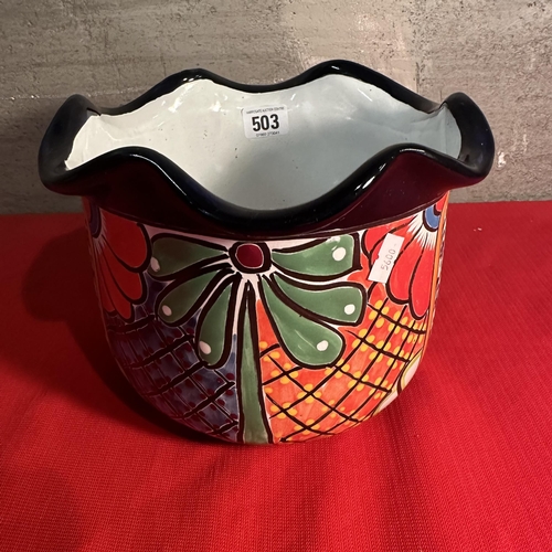 503 - TALAMEX ARANZA MEXICAN COLOURS HAND PAINTED CERAMIC GARDEN POT