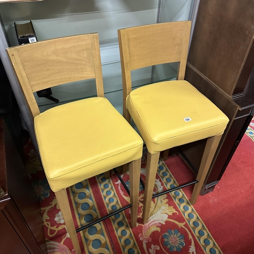 535 - PAIR OF OAK AND LEATHER HIGH STOOLS