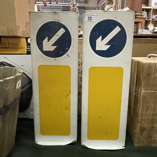 13 - PAIR OF TIN PLATED MINIATURE CROSSING BOLLARDS