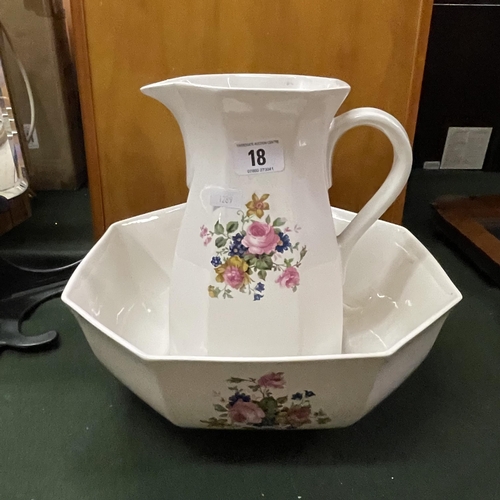 18 - IRISH PORCELAIN JUG AND BASIN SET