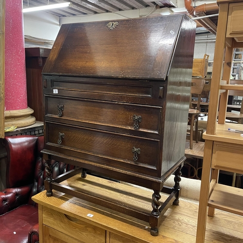 2 - OAK BUREAU ON BARLEY SUGAR TWIST LEGS