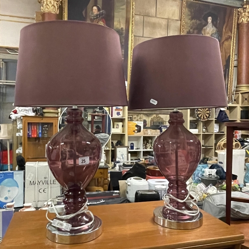 25 - PAIR OF CRANBERRY TABLE LAMPS