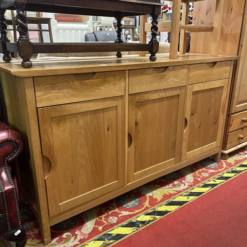 3 - LARGE OAK THREE DRAWER AND THREE DOOR SIDEBOARD