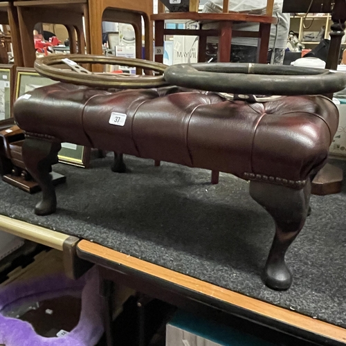 37 - CHESTERFIELD OXBLOOD FOOTSTOOL ON QUEEN ANNE LEGS