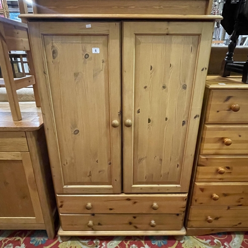 6 - PINE WARDROBE WITH DOUBLE DRAWER BASE