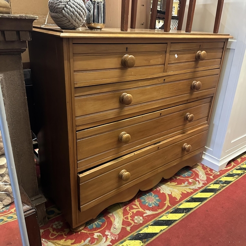 7 - SATIN WOOD TWO OVER THREE DRAWER CHEST