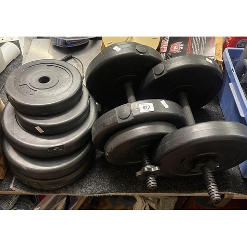 412 - PAIR OF DUMBELLS WITH WEIGHTS