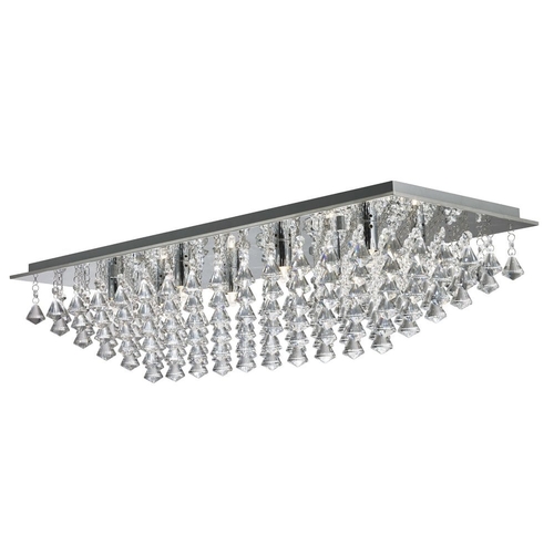 13 - BRAND NEW SEARCHLIGHT 8 LIGHT CHROME RECTANGULAR FLUSH FITTING LIGHT WITH GLASS DROPLETS