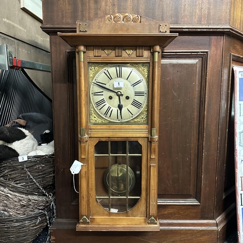 1 - VICTORIAN WALL CLOCK WITH BRASS ADORNMENTS