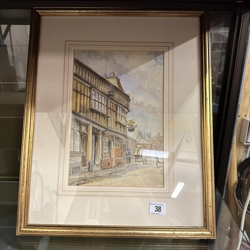 38 - VINTAGE WATERCOLOUR STREET SCENE SIGNED KIRRYS LYNN