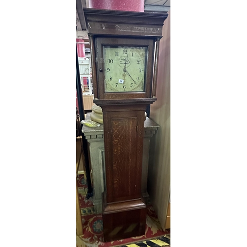 56 - OAK CASE GRANDFATHER CLOCK INSCRIBED W.FOLTER GUILDFORD IN WORKING ORDER