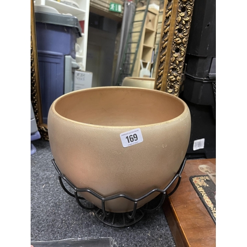 169 - LARGE GOLD PLANTER ON METAL STAND