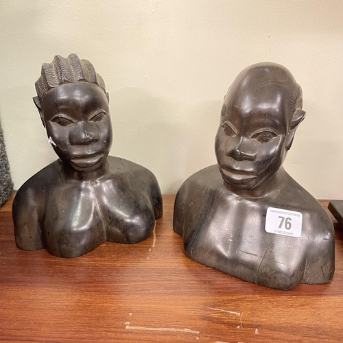 76 - PAIR OF AFRICAN CARVED WOODEN BUSTS