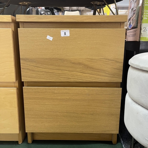 8 - TWO DRAWER BEECH CABINET