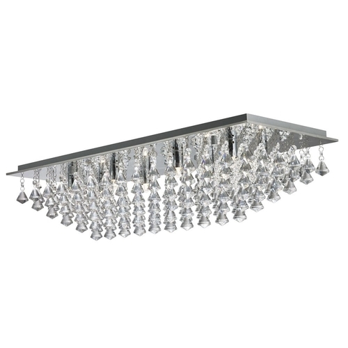 44 - BRAND NEW SEARCHLIGHT 8 LIGHT CHROME RECTANGULAR FLUSH FITTING LIGHT WITH GLASS DROPLETS